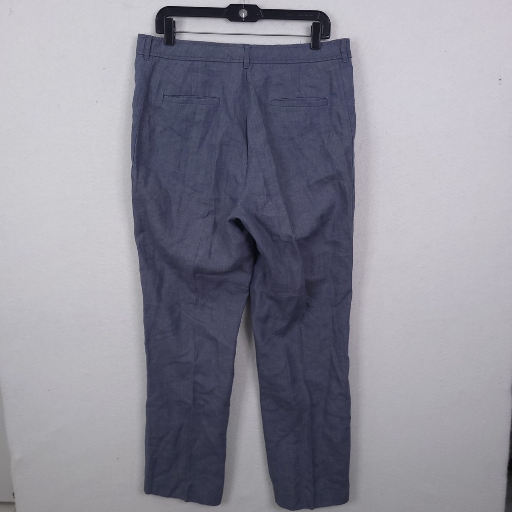J.Crew Linen Trousers Women 12 Blue Straight Leg Lightweight Summer 34x29 - Picture 3 of 13